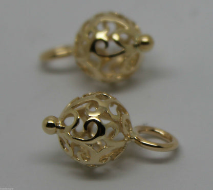 Genuine 9k 9ct Yellow, Rose or White Gold 10mm Filigree Flower Balls Charm Earrings