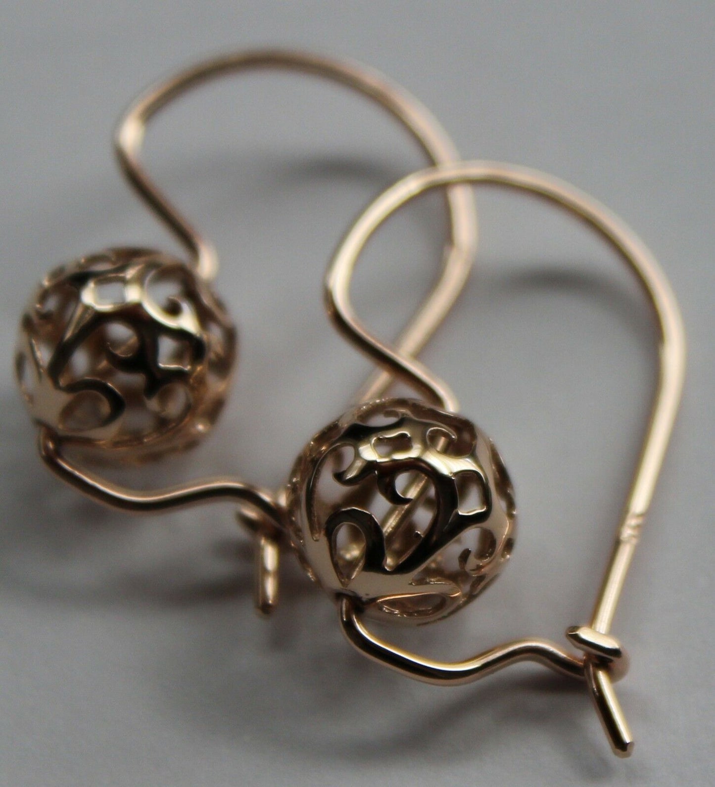 Genuine Solid 9ct Yellow, Rose or White Gold 10mm Euro Ball Drop Filigree Flower Earrings