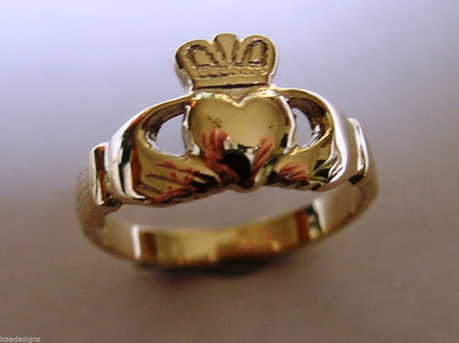 Genuine 9ct 375 Solid Yellow, Rose or White Gold Claddagh Celtic Friendship Ring In Your