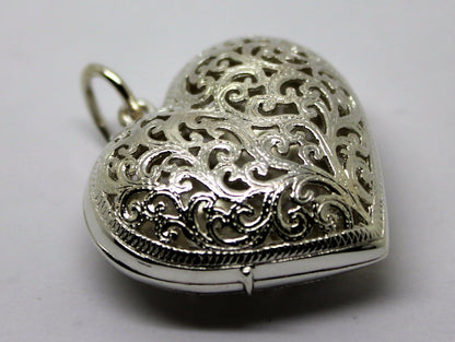 Heavy Genuine Sterling Silver Filigree Heart Pendant Locket