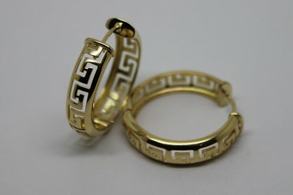 Heavy Solid Large 18ct 750 Yellow, Rose Or White Gold Greek Key Hoop Earrings