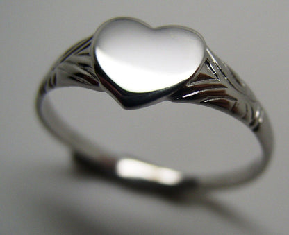 Kaedesigns, Genuine Solid 9ct 9kt 375 White Gold Heart Signet Ring Size S