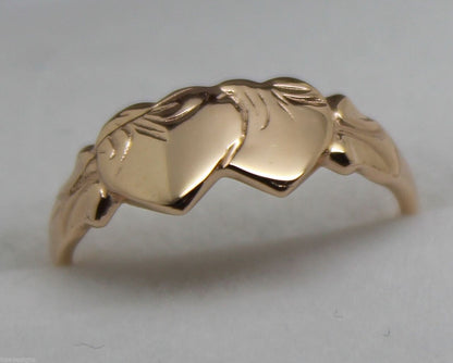 Size M Kaedesigns, Solid New 9ct 9kt Rose Gold Double Heart Signet Ring