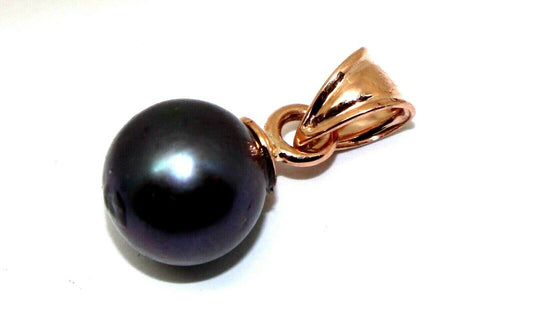 Genuine 9ct Solid Yellow, Rose or White Gold 10mm Freshwater Black Ball Pearl Pendant