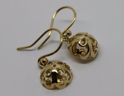 Genuine 9ct Yellow or White or Rose Gold 12mm Half Ball Filigree Hook Flower Earrings