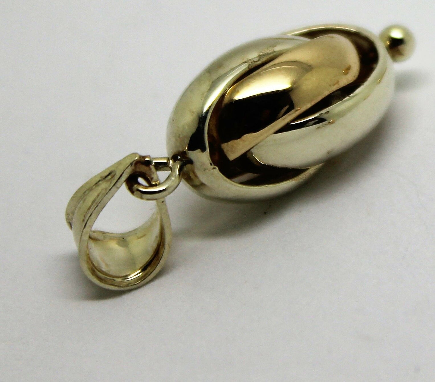 Genuine 9ct Yellow & White Gold Oval Triple Belcher Ball Pendant