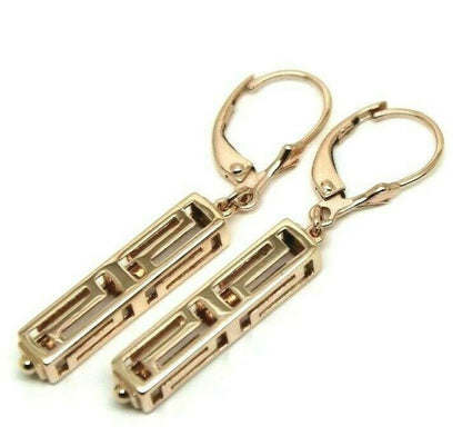 Kaedesigns, Genuine 18ct 750 Yellow, Rose or White Gold Greek Key Continental Hook Earrings