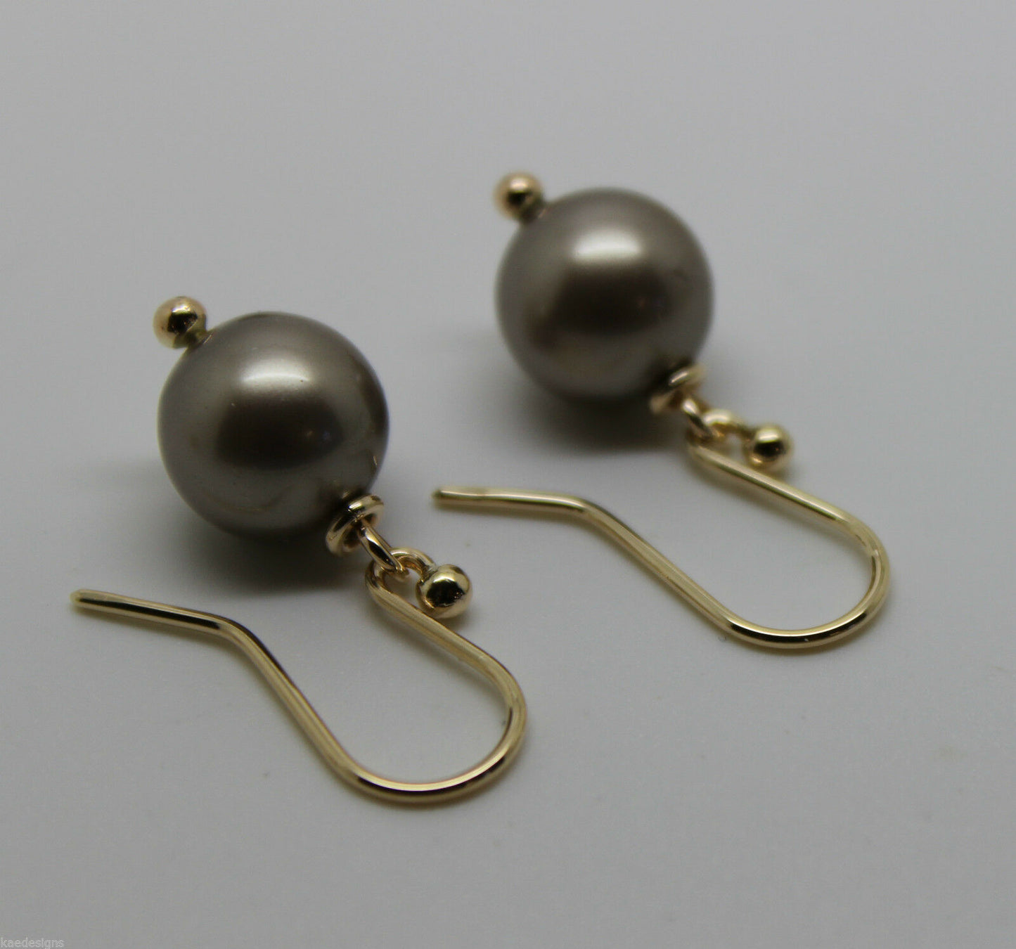 New 9ct Yellow Gold 10mm Platinum Pearl Ball Drop Earrings