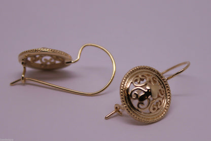 Kaedesigns, 9ct Yellow, White, Or Rose Gold Filigree Round Shepard Hook Earrings