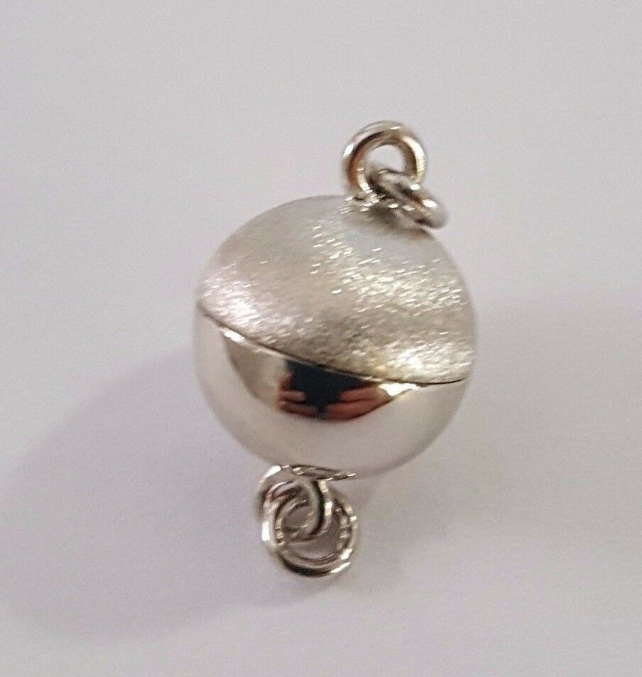 Sterling Silver Half Matt Half Polished Magnetic Ball 9mm or 10mm Pearl Clasp