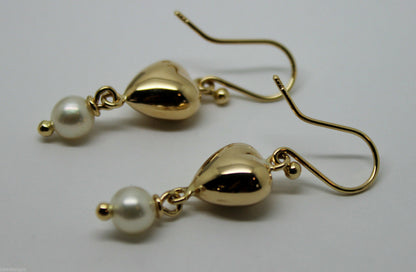 Kaedesigns, New 9ct 9k Yellow Gold Or White Gold Or Rose Gold Heart Pearl Earrings