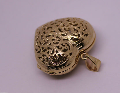 Kaedesigns, New Genuine 9ct 9kt Rose Gold Huge Filigree Heart Pendant Locket