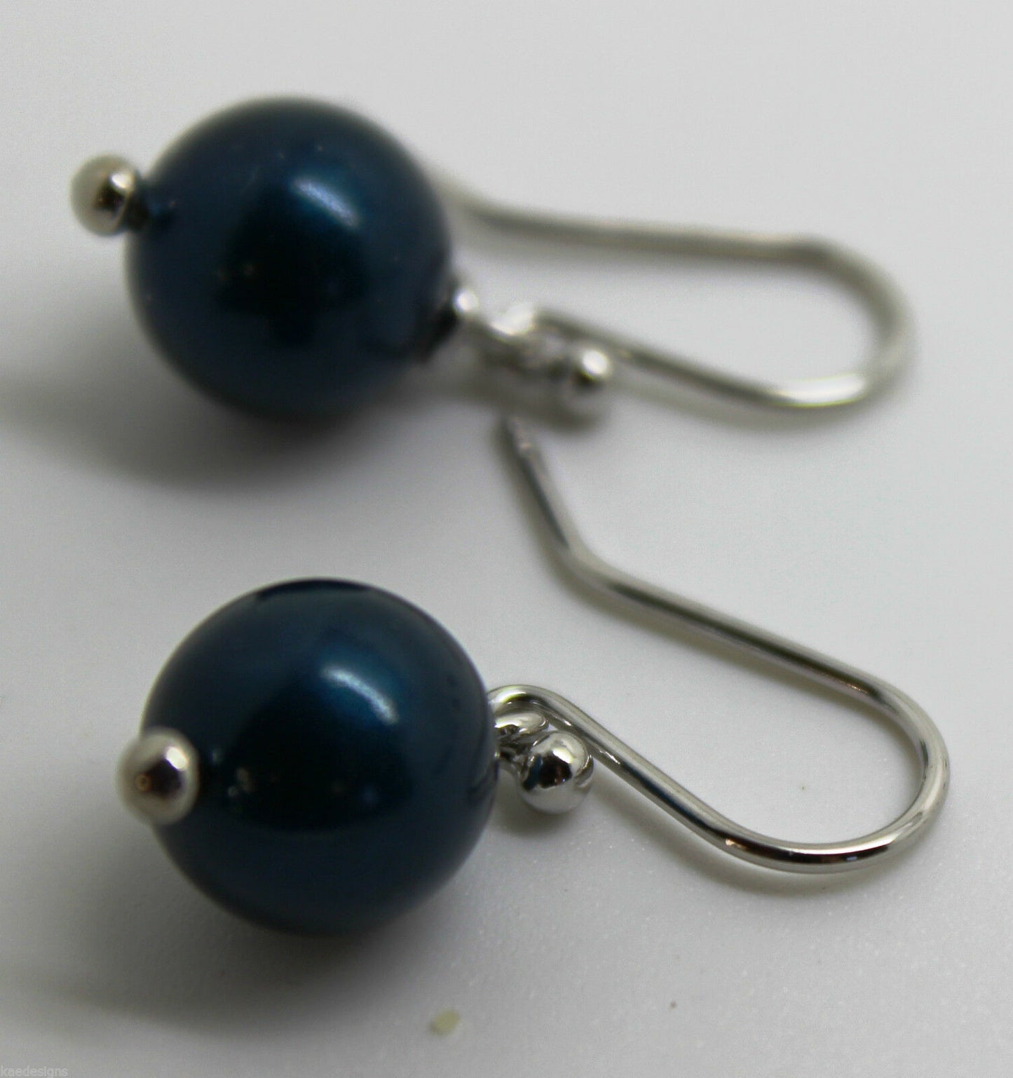 Genuine 9ct White Gold 10mm Petrol Blue Pearl Ball Earrings