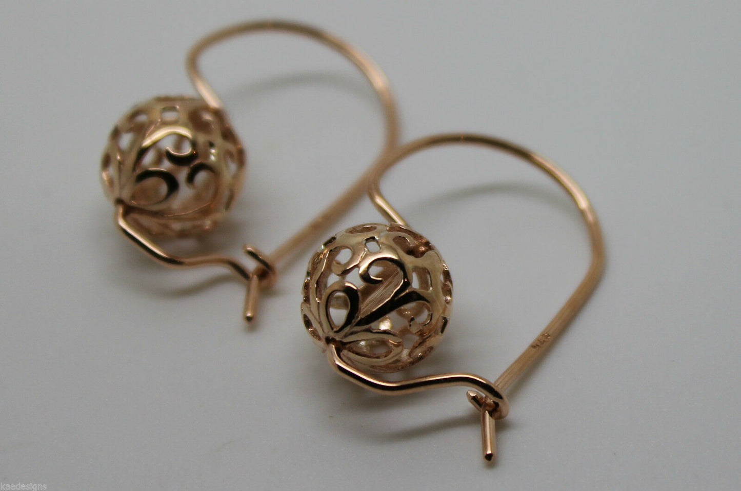 Genuine Solid 9ct Yellow, Rose or White Gold 10mm Euro Ball Drop Filigree Flower Earrings