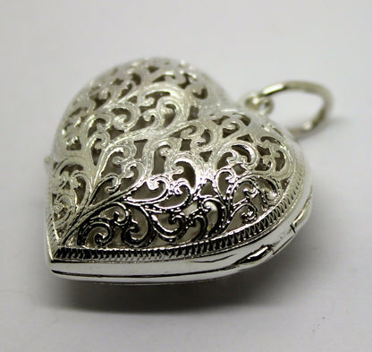 Heavy Genuine Sterling Silver Filigree Heart Pendant Locket