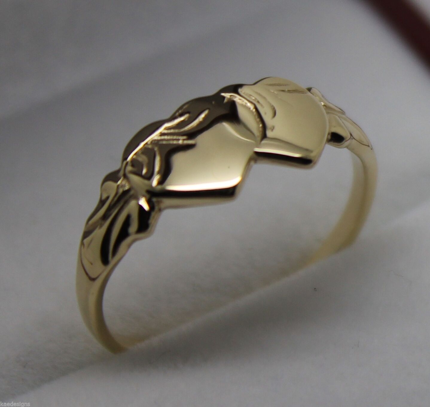 Size M Kaedesigns, Solid New 9ct 9kt Yellow Gold Double Heart Signet Ring