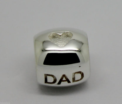 Kaedesigns,Genuine 9ct Yellow Or Rose Or White Gold Or Silver Dad Bead Charm