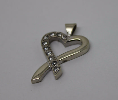 Genuine 9ct White Gold Cubic Zirconia Heart Pendant