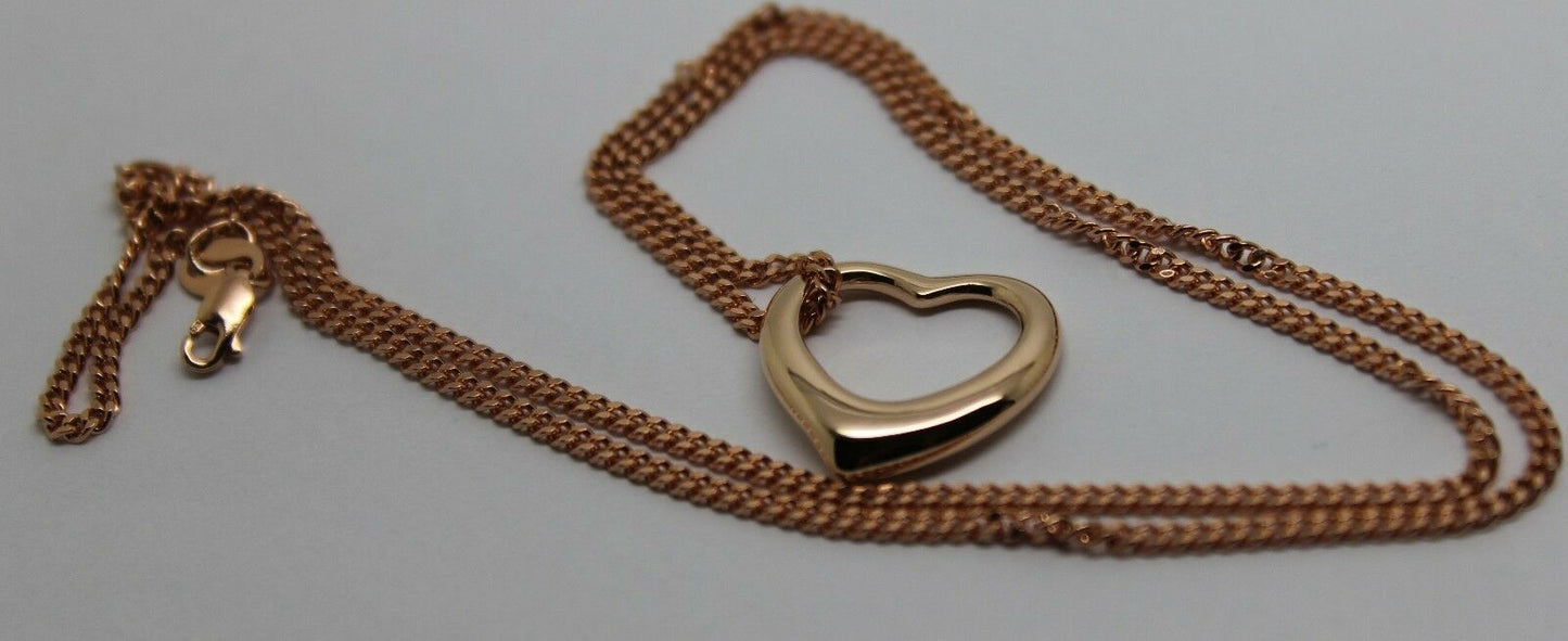 New 9ct 9kt Rose Gold / 375 Belcher Chain Necklace 44cm + Heart Pendant