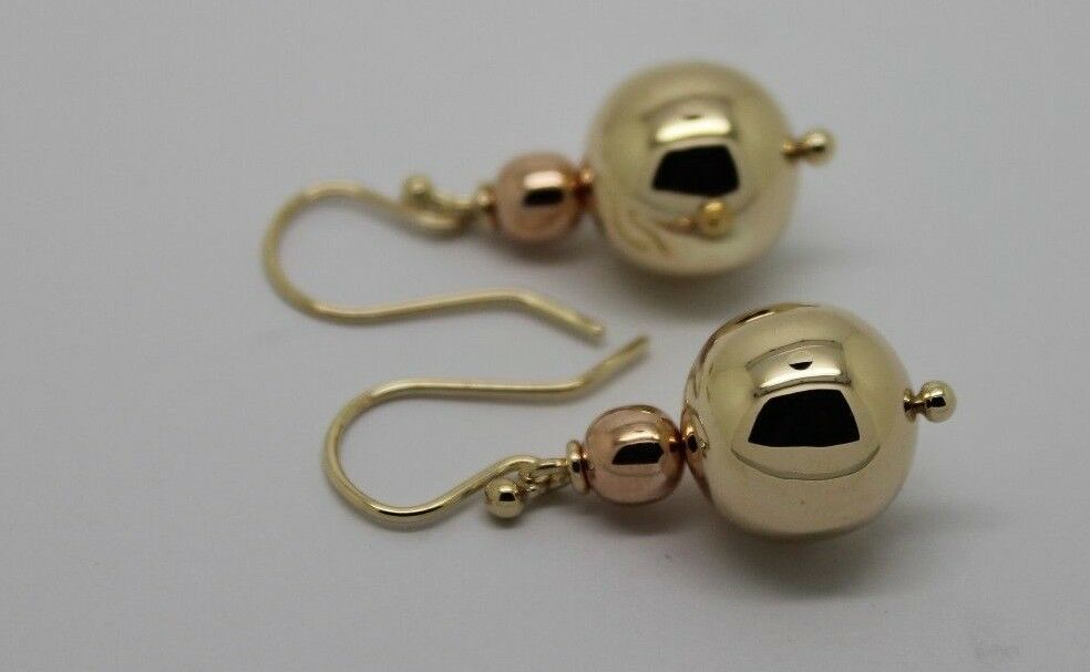 Kaedesigns Genuine Huge 9ct 9K Yellow & Rose Gold Hook Ball Drop Earrings