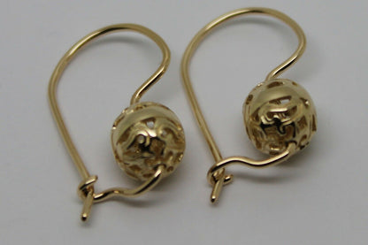 Kaedesigns 9ct Yellow, Rose or White  Gold 8mm Euro Ball Drop Filigree Earrings