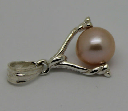 Genuine New Sterling Silver 8mm White Pearl Ball Spinner Pendant