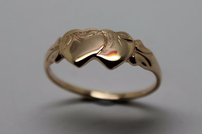 Size M Kaedesigns, Solid New 9ct 9kt Rose Gold Double Heart Signet Ring