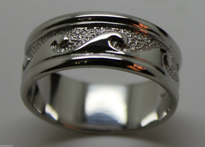 Kaedesigns, Solid Heavy Genuine 9ct White Gold Mens Surf Wave Ring Size T 258