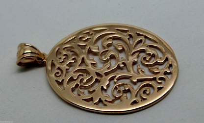 Heavy Solid 9ct Yellow, Rose or White Gold Large Oval Filigree Pendant