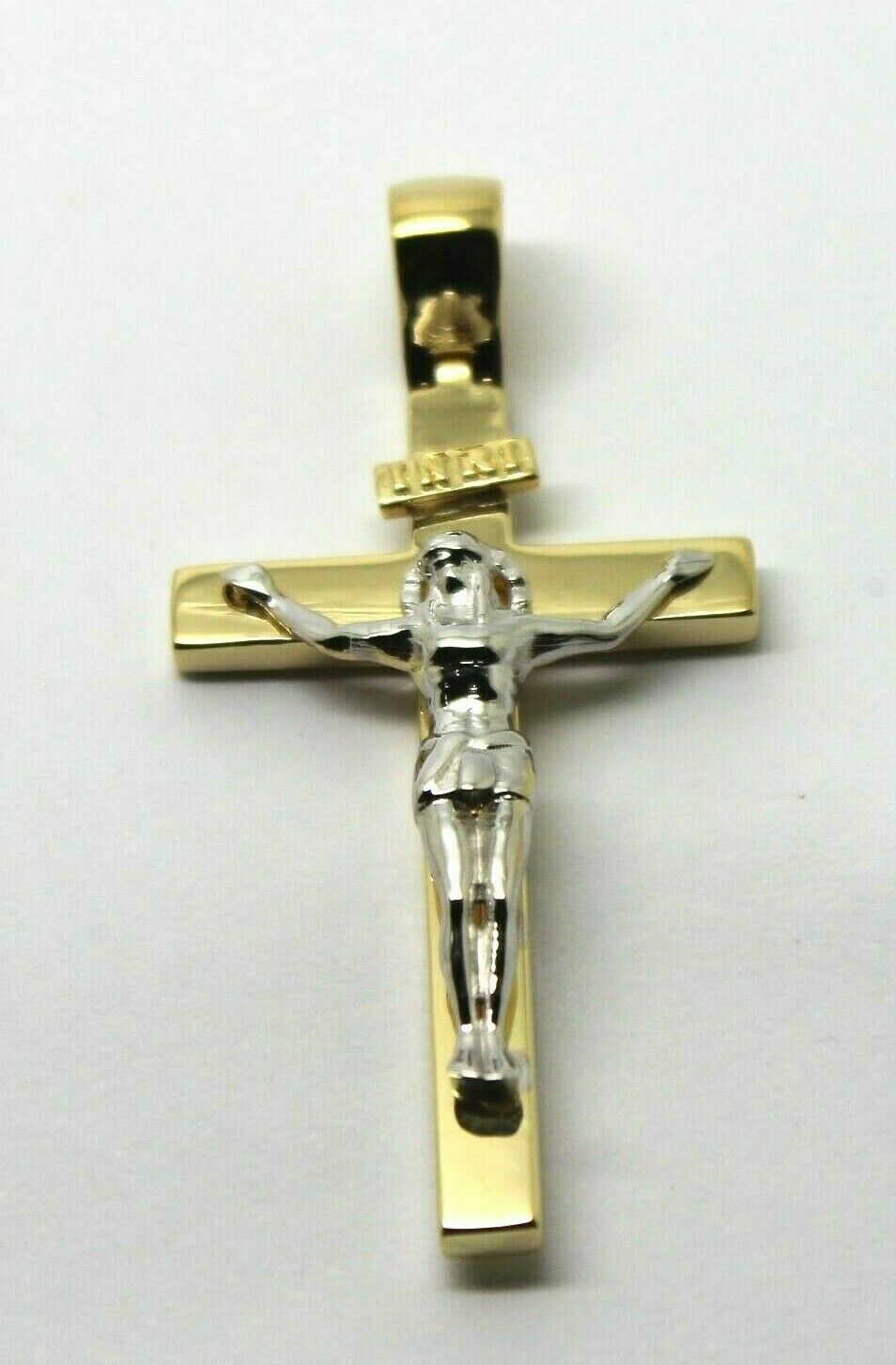 Genuine 18ct 750 Yellow & White Gold Full Solid Heavy Crucifix Cross Pendant