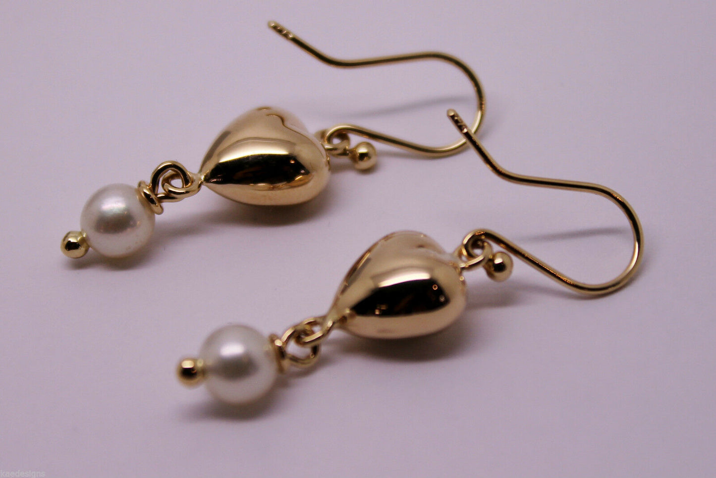 Kaedesigns, New 9ct 9k Yellow Gold Or White Gold Or Rose Gold Heart Pearl Earrings