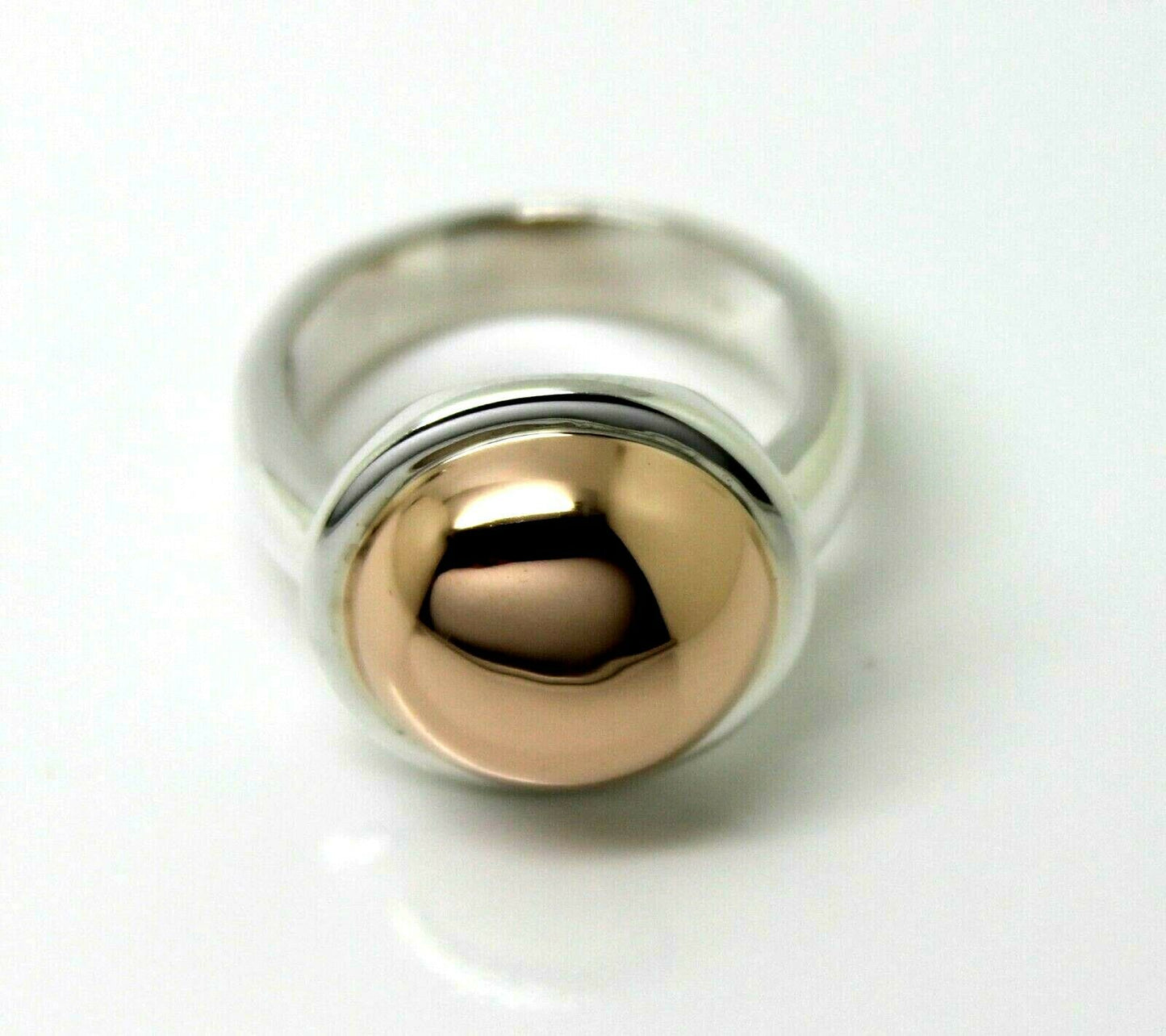 Genuine Large Sterling Silver 925 & 9ct Rose Gold 375 Half Ball Button Ring