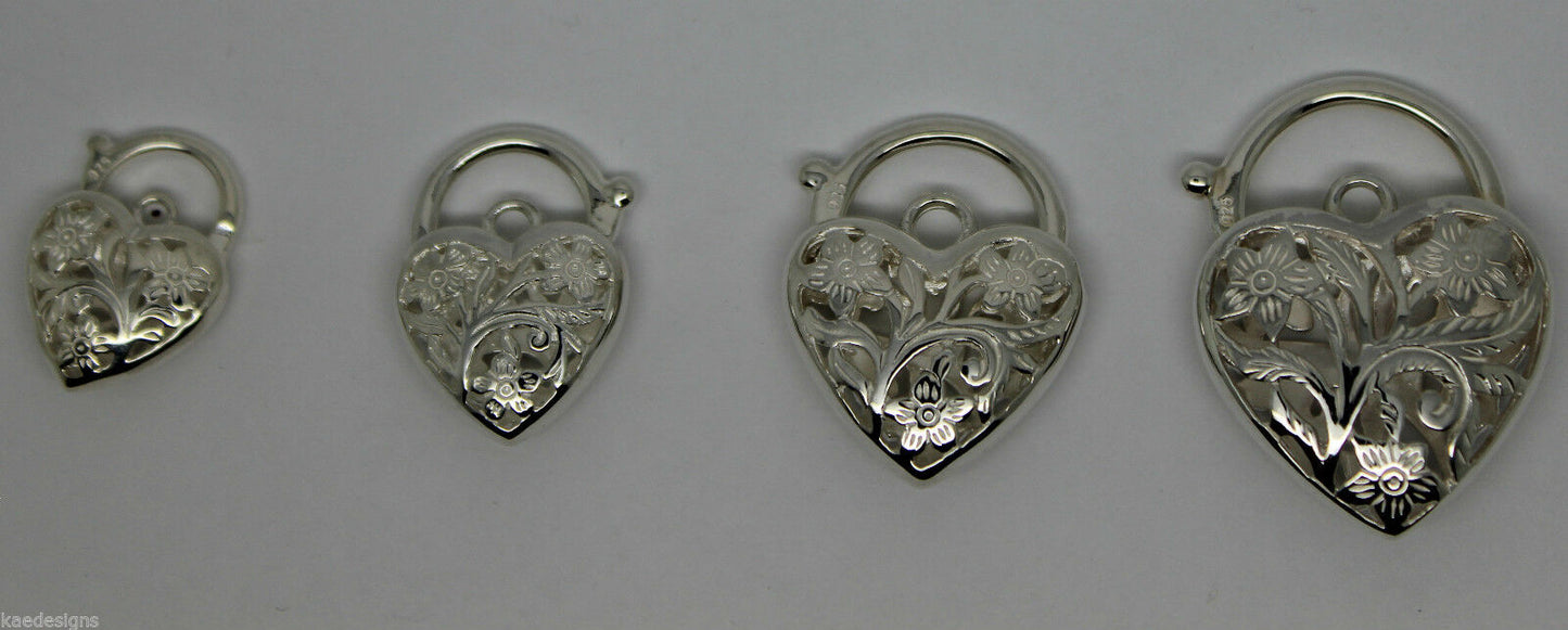 Sterling Silver 925 Filigree Heart Pendant Padlock 4 Sizes,14mm,15mm,18mm, 23mm