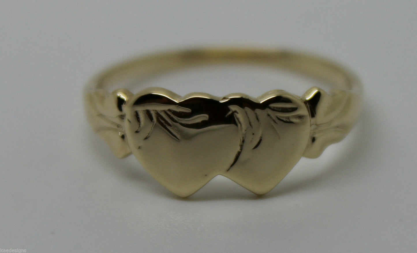 Size M Kaedesigns, Solid New 9ct 9kt Yellow Gold Double Heart Signet Ring