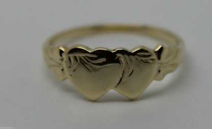 Size M Kaedesigns, Solid New 9ct 9kt Yellow Gold Double Heart Signet Ring