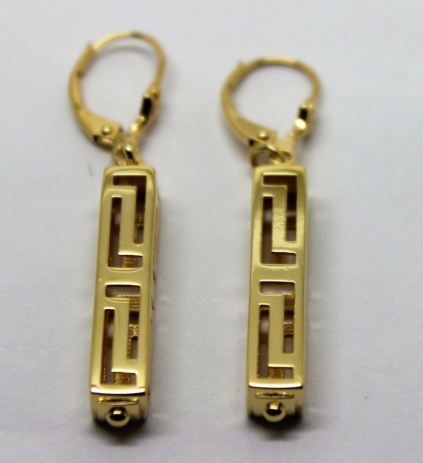 Kaedesigns, Genuine 18ct 750 Yellow, Rose or White Gold Greek Key Continental Hook Earrings