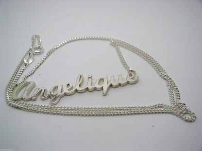 Genuine Sterling Silver Curb Link Or Belcher Chain + Large Name Plate Pendant