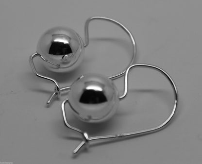 Genuine Sterling Silver Ball Hook Earrings 8mm, 10mm, 12mm, 14mm, 16mm