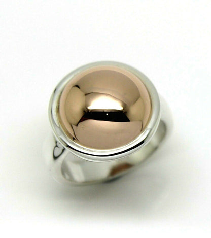 Genuine Large Sterling Silver 925 & 9ct Rose Gold 375 Half Ball Button Ring