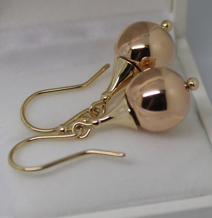 Genuine 9ct Yellow & Rose Gold 12mm Ball Earrings