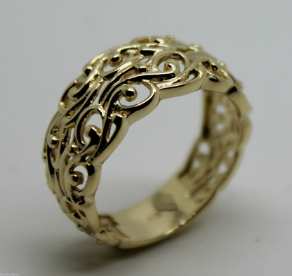 Kaedesigns New 9ct 375 Wide Yellow Gold Wide Flower Filigree Ring - Choose your size