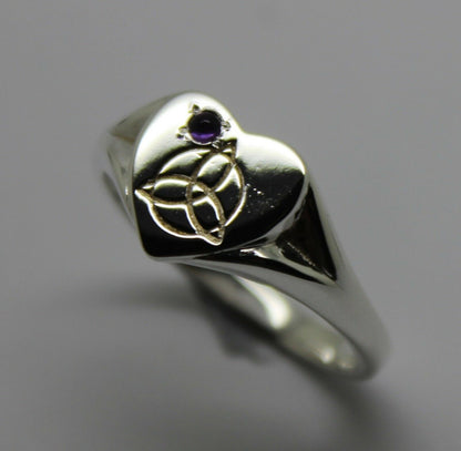 Kaedesigns,Genuine Sterling Silver Full Solid Celtic Signet Ring Amethyst Stone