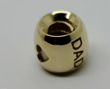 Kaedesigns,Genuine 9ct Yellow Or Rose Or White Gold Or Silver Dad Bead Charm