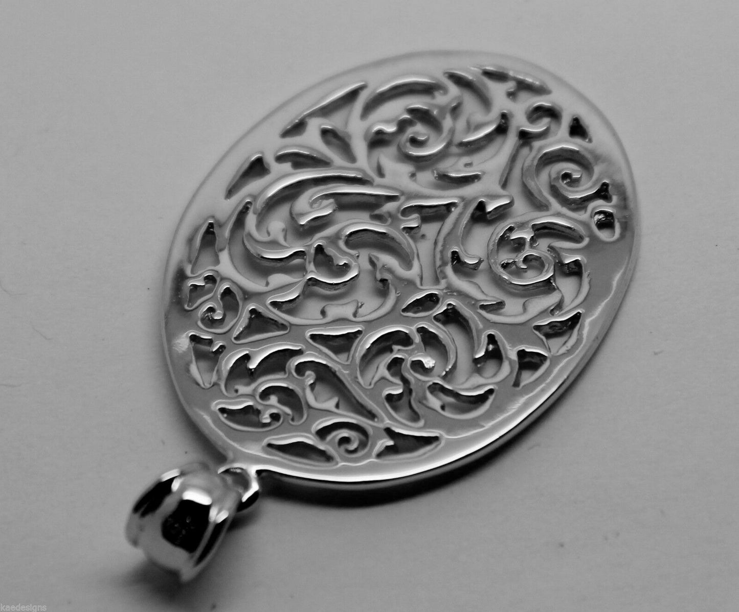 Kaedesigns Genuine Heavy Solid Sterling Silver 925 Large Oval Filigree Pendant