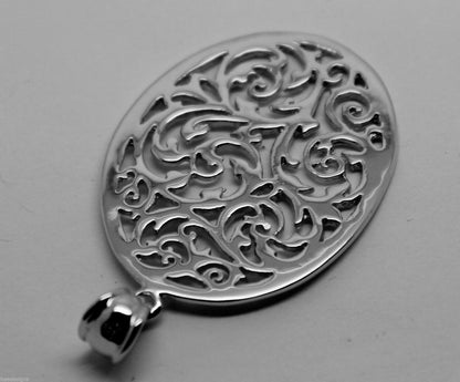 Kaedesigns Genuine Heavy Solid Sterling Silver 925 Large Oval Filigree Pendant