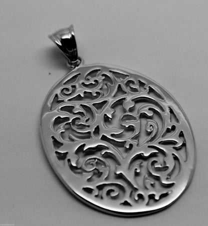 Kaedesigns Genuine Heavy Solid Sterling Silver 925 Large Oval Filigree Pendant