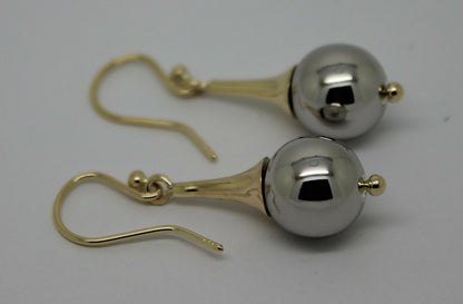 Genuine 9ct Yellow & White Gold 12mm Ball Drop Earrings