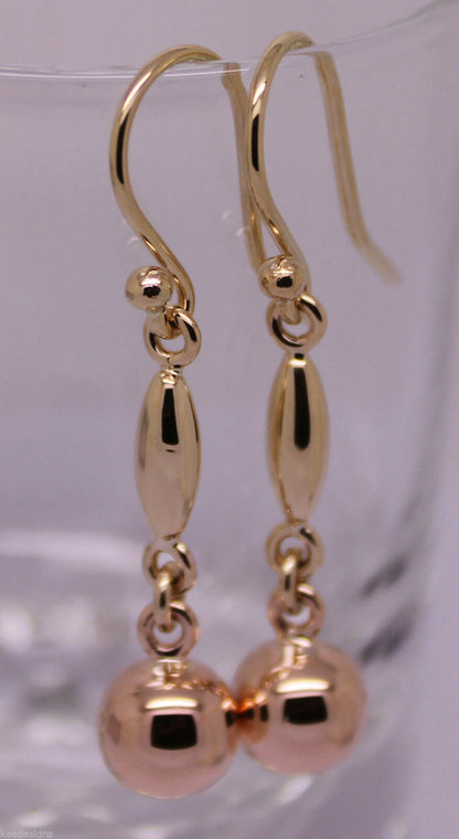 Kaedesigns, 9ct 9kt Yellow Or White Or Rose Gold 8mm Ball Long Drop Earrings