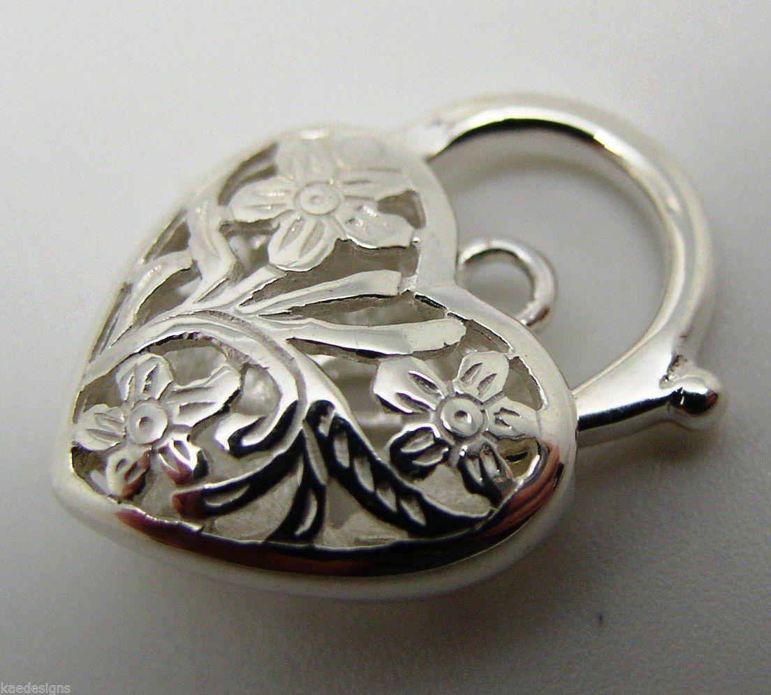 Sterling Silver 925 Filigree Heart Pendant Padlock 4 Sizes,14mm,15mm,18mm, 23mm