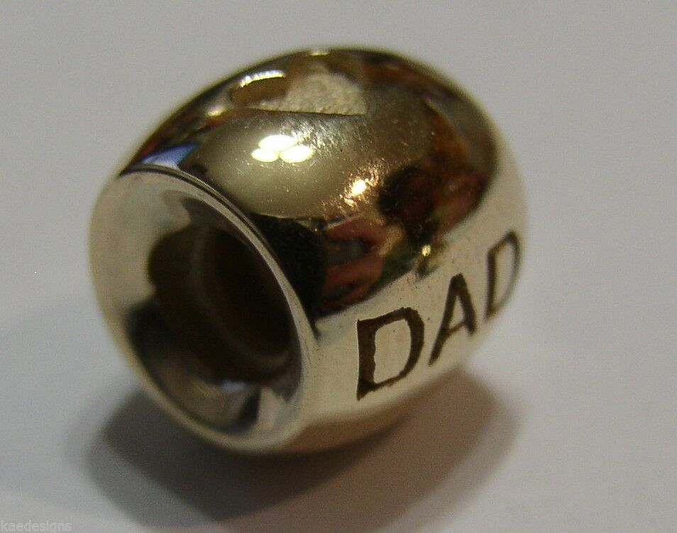 Kaedesigns,Genuine 9ct Yellow Or Rose Or White Gold Or Silver Dad Bead Charm